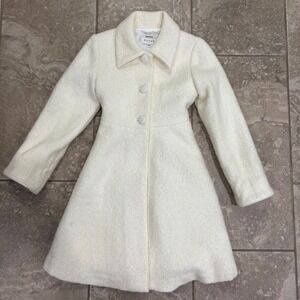 Helena Neiman Marcus Girls Cream Wool Blend Boucle Dress Coat Size 8 Style 0403